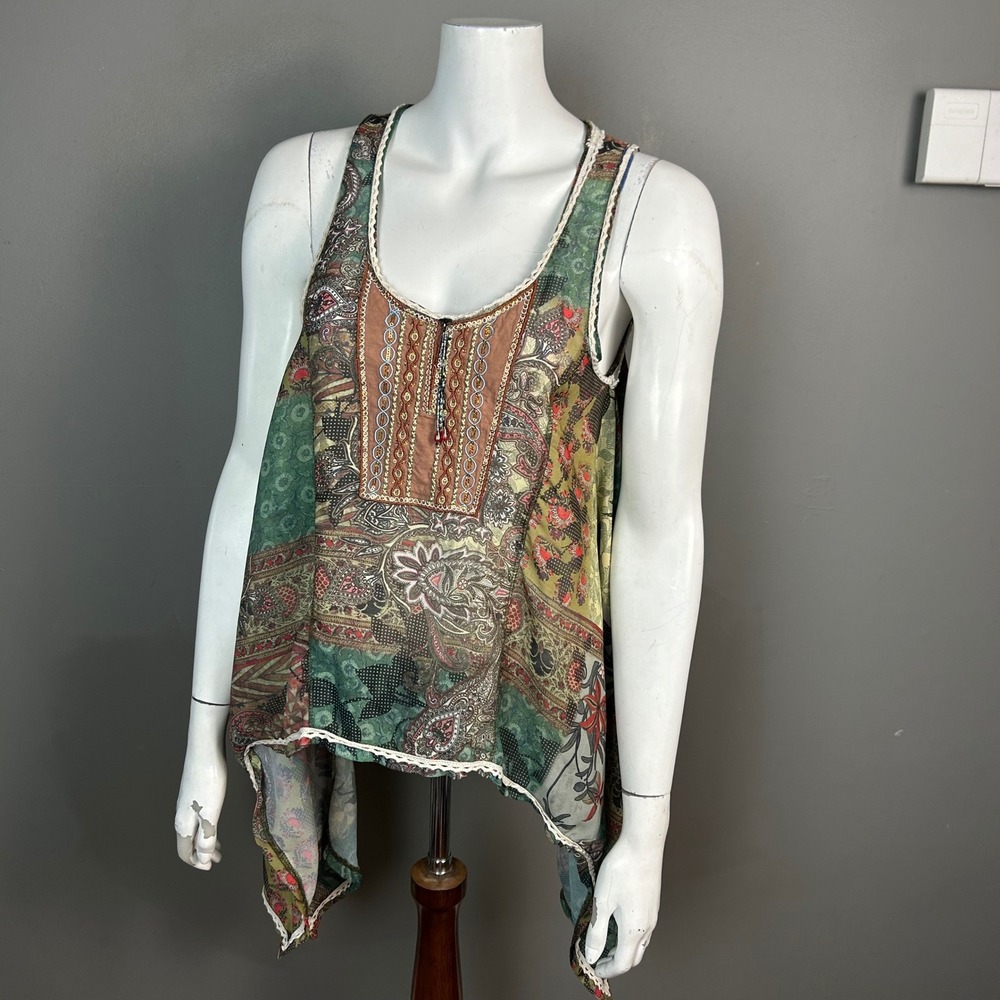Bohemian Patchwork Top Medium Handkerchief Tank A… - image 1